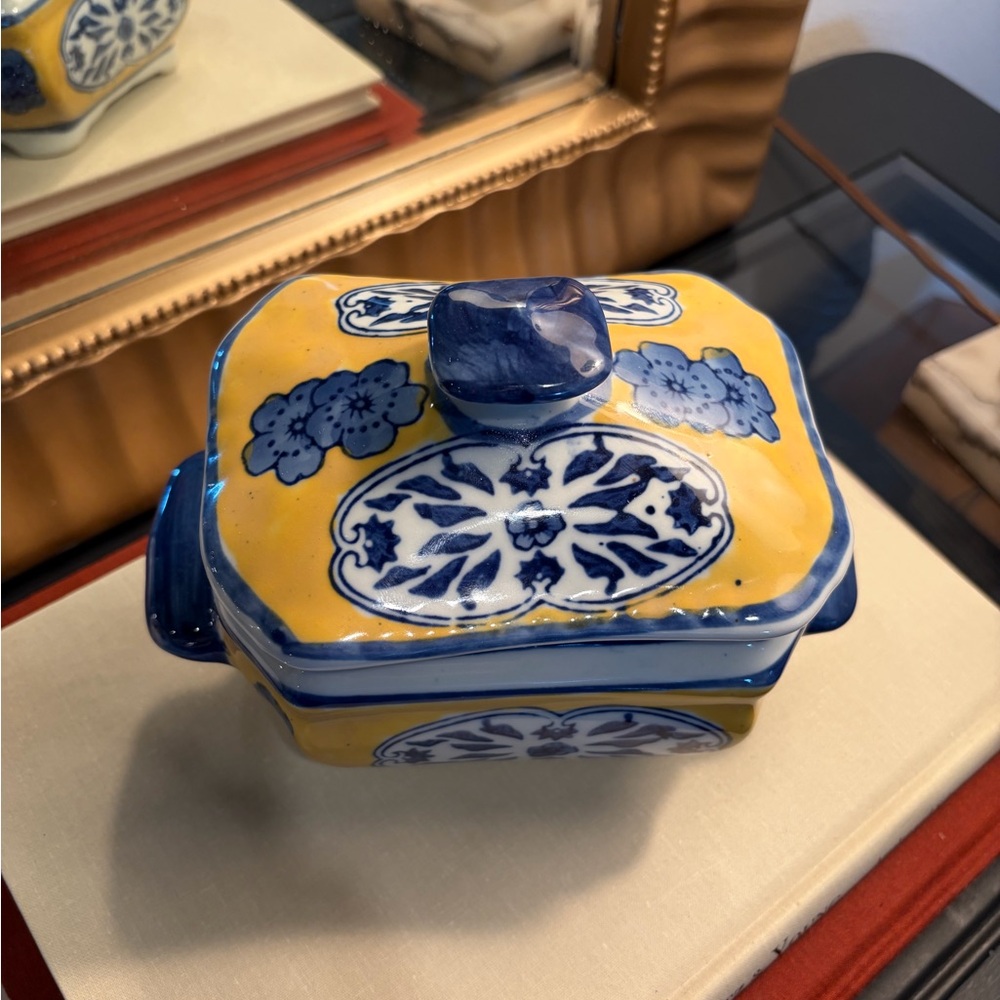 Vintage Chinoiserie Lidded Trinket Dish Box Planter Porcelain Chinese Asian - Picture 2 of 7